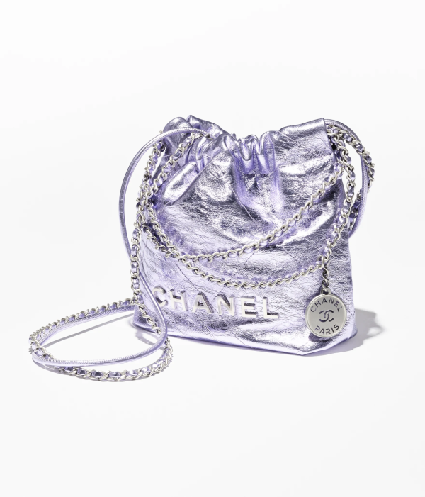 CHANEL 22 Mini Handbag Metallic Calfskin & Silver-Tone Metal 3