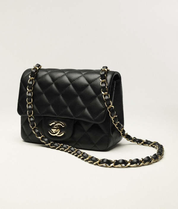 CHANEL Mini Square Classic Handbag Lambskin & Gold-Tone Metal