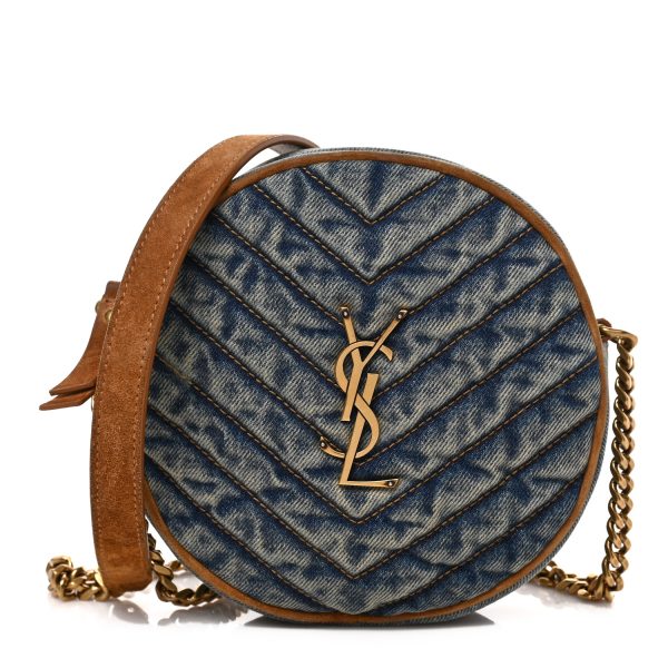 SAINT LAURENT Denim Quilted Monogram Round Crossbody Bag Rodeo Blue 2